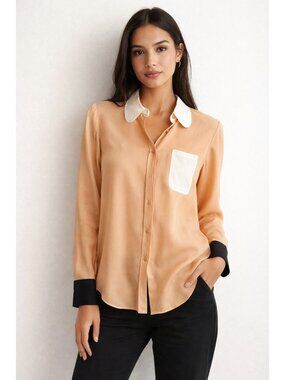 See by Chloe Colorblock 100% Silk Button down Blouse 6